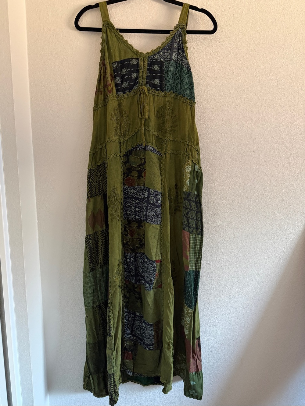 Earthbound Patchwork Maxi Dress Green Forest Fairy Boho Renaissance